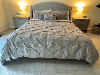 California King Upholstered Bed Frame + Low Profile Box Spring + Mattress