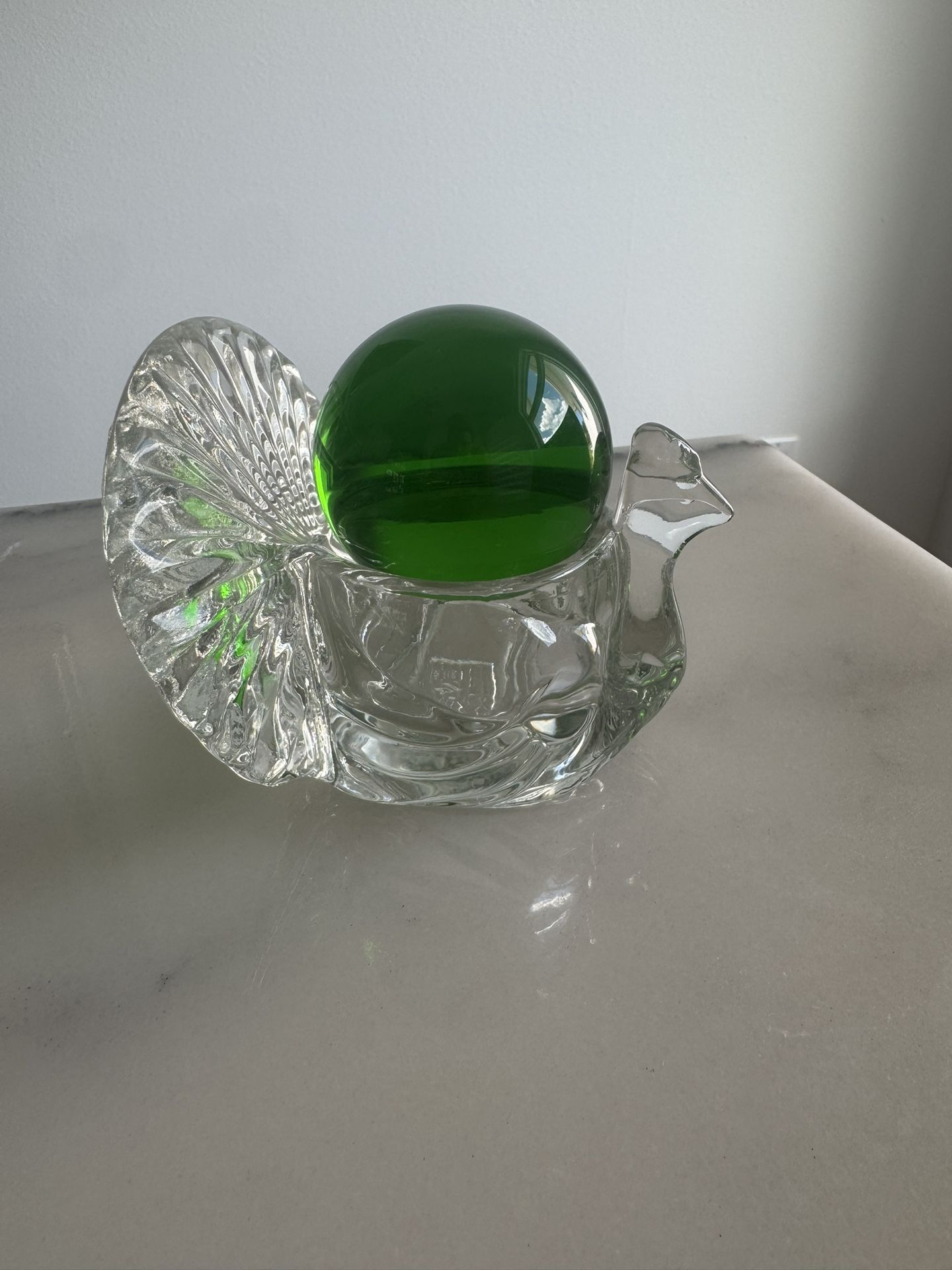 vintage Avon clear glass turkey votive candle holder, from 1979 with green ball