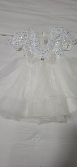 Girls White Sequin Tulle Formal Dress