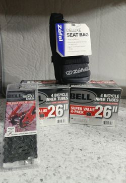 New 2 Boxes inner tubes, Bike chain and a Deluxe seat bag