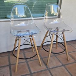 Set of 2 Dover Mid-Century Modern Plastic Barstool Beech Wood Legs Eames Style 