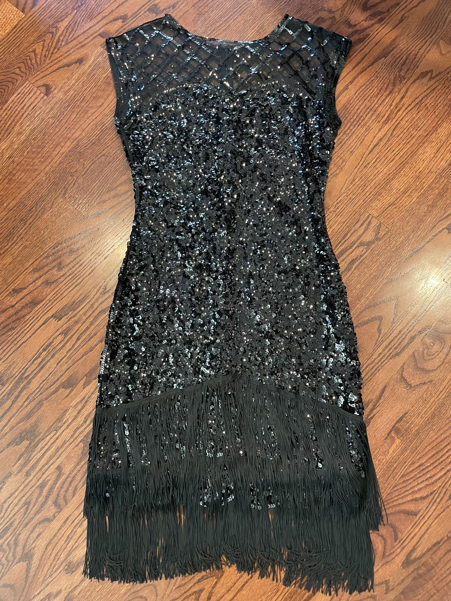 Flapper Style Black Sequin Fringe Dress Women’s Size Medium