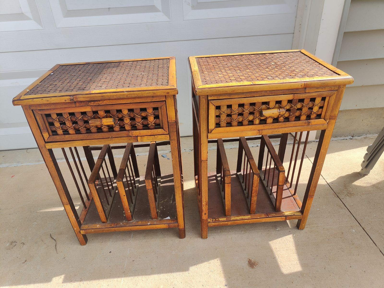 VINTAGE!!!! Boho Bamboo Rattan Whicker End Tables