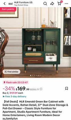Emerald Green Bar Cabinet with Gold Accents