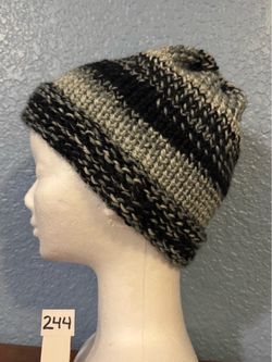 Adult Handmade Black//White/Gray Beanie Hat #244