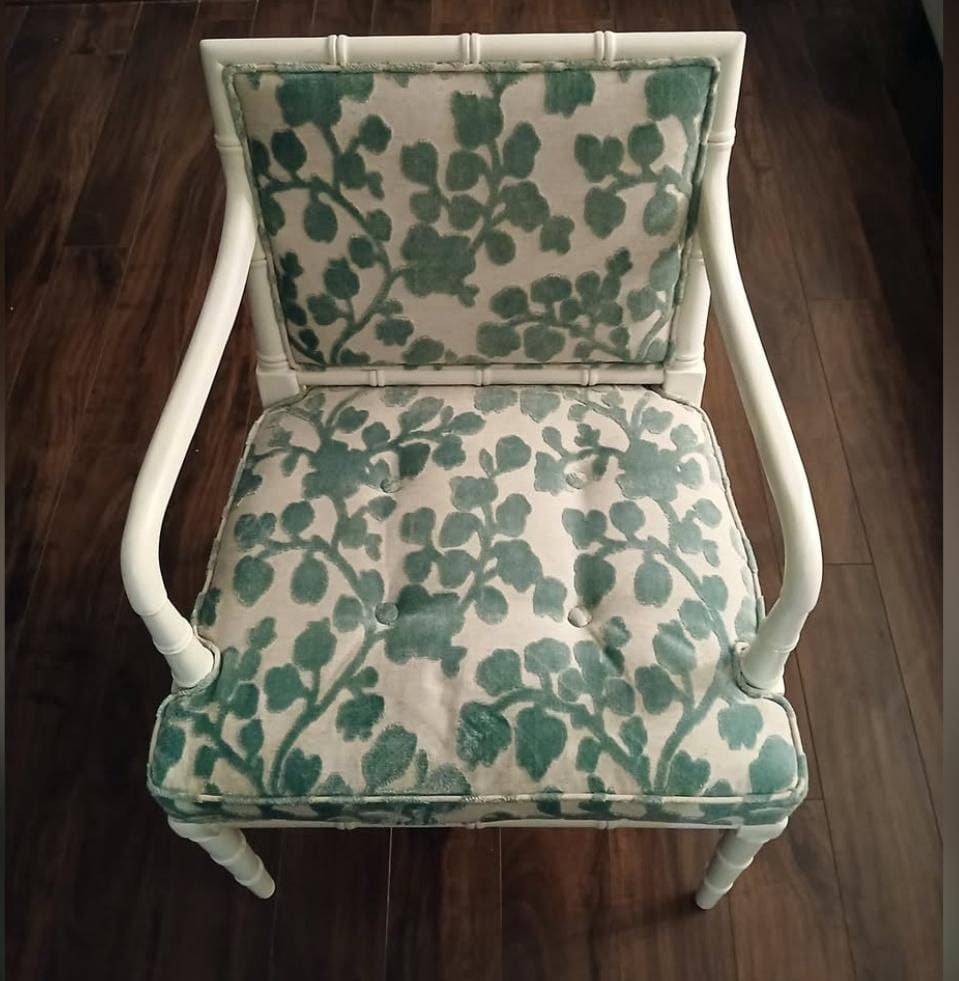 Vintage Bamboo-Style Accent Chair with Botanical Upholstery
