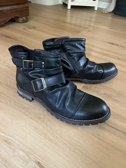 Black Leather Moto Ankle Boots