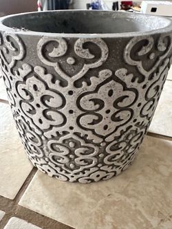 Gray Embossed Concrete Planter Pot