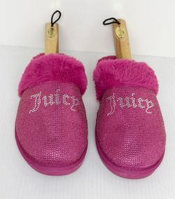 Juicy Couture Kisses Pink Slide Slipper Sandals Faux Fur Women's Size 10.5