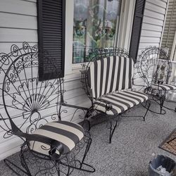 Antique Peacock Rocking Chairs And Love Bench