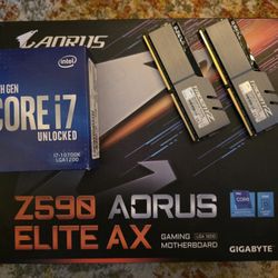 New In Box: i7-10700k, Gigabyte Z590 Aorus ELITE AX Motherboard 16gb GSkill Ddr4 Ram