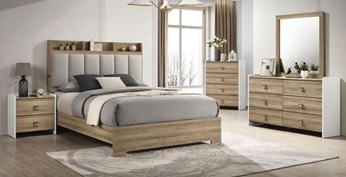 Brand New Oak, Grey & White 4pc Queen Bedroom Set (Available in Eastern King)