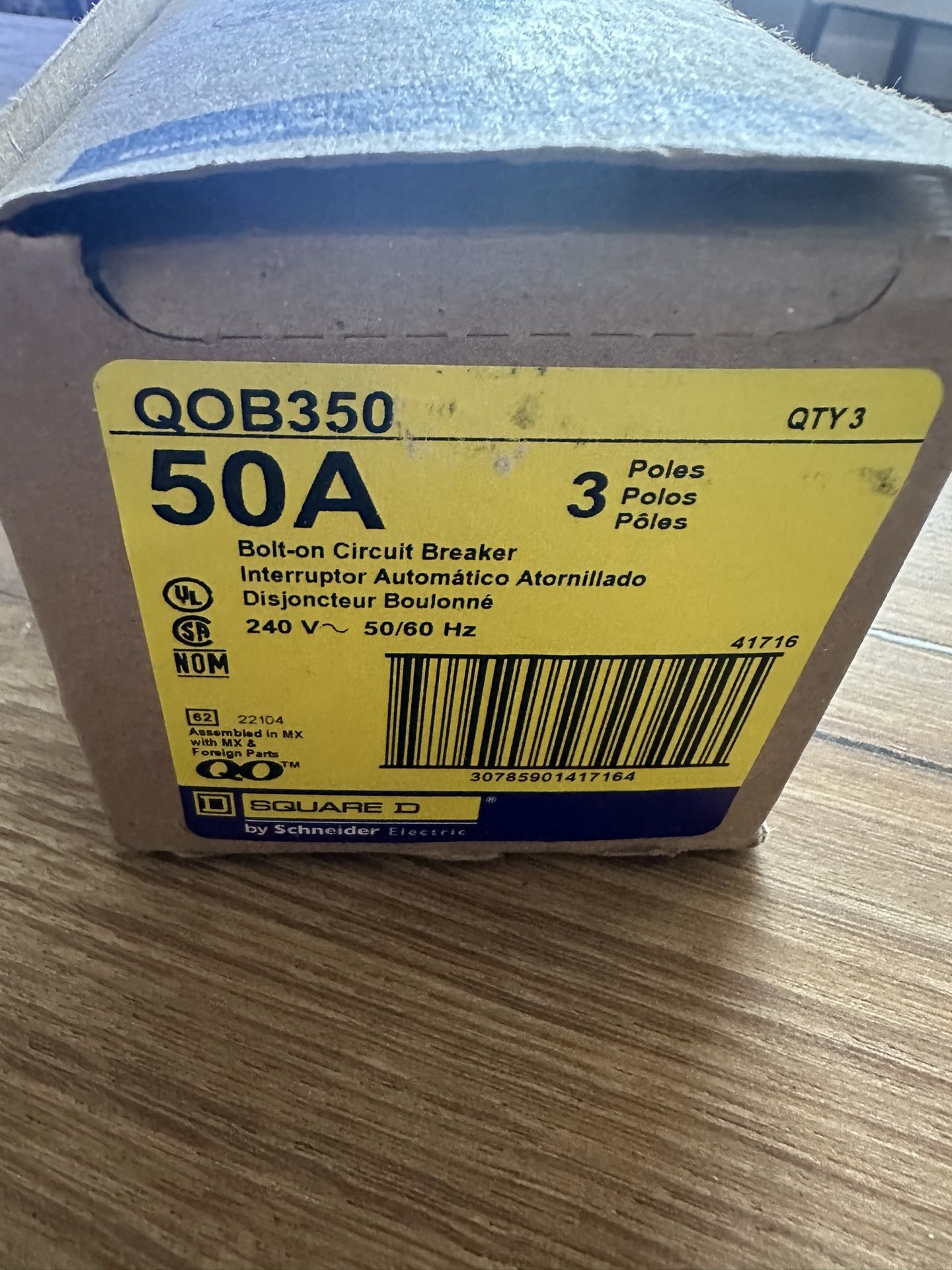 (3) Square D QOB 350 Circuit Breakers