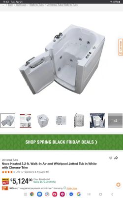 Nova Heated 3.2cuft Walk in Air And Whirlpool Jetted Tub