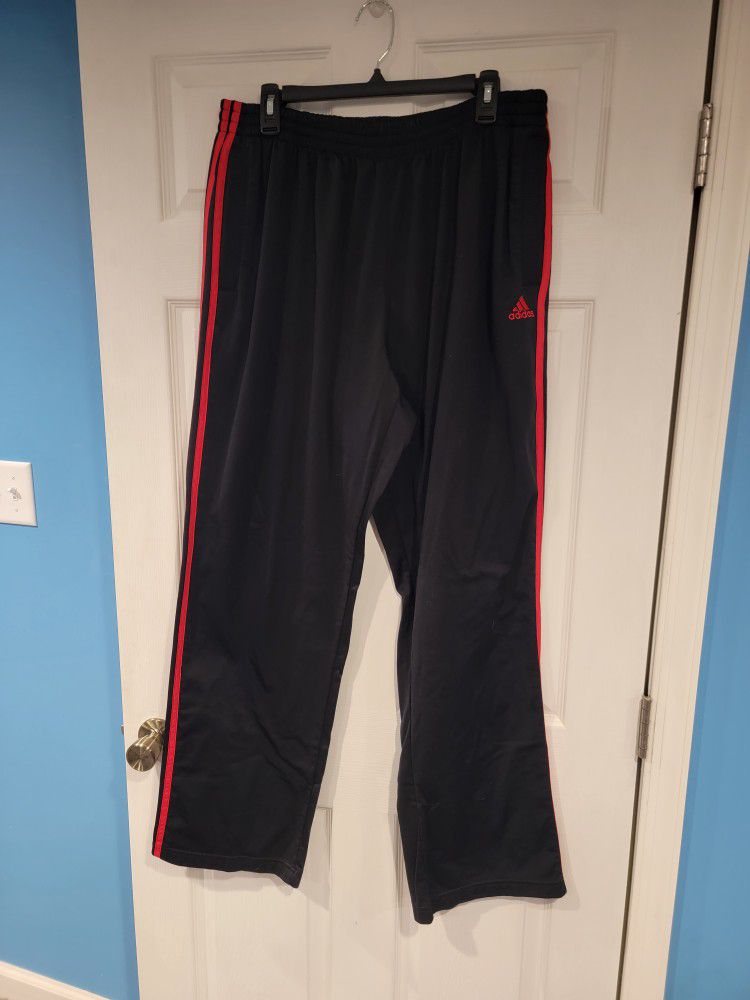 Men's Adidas Pants - Black W/ Red Stripes, Warmups, Size 2XL, With Pockets