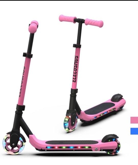 Elecosmos Easy Balance Electric Scooter for Kids Ages 4-12, Flashing Deck & 2 Light Up Wheels, 3 Heights Adjustable, 5 MPH Safe Speed, Super Lightweig