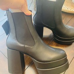 New Black Leather Booties