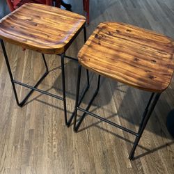 SET 2 BROWN WOOD TOP &  METAL LEG BARSTOOLS BAR 30” HEIGHT BAR STOOLS CHAIRS 