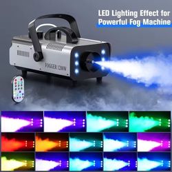 1200W Fog Machine 6LEDs Remote Fogger Ejector Disco Colorful Smoke Machine