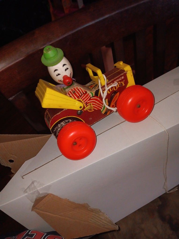 Vintage 1965 Fisher Price Jolly Jalopy Circus Clown Pull Toy