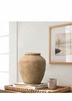 LuxenHome 10.4" Rustic Ceramic Vase with Earthy Brown Tones Terracotta Vases, Farmhouse Flower Vase for Shelf Living Room Decor, Vintage Pottery for E