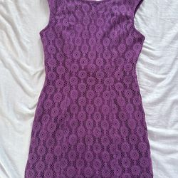Purple Scoop Back Crochet Mini Dress Size M