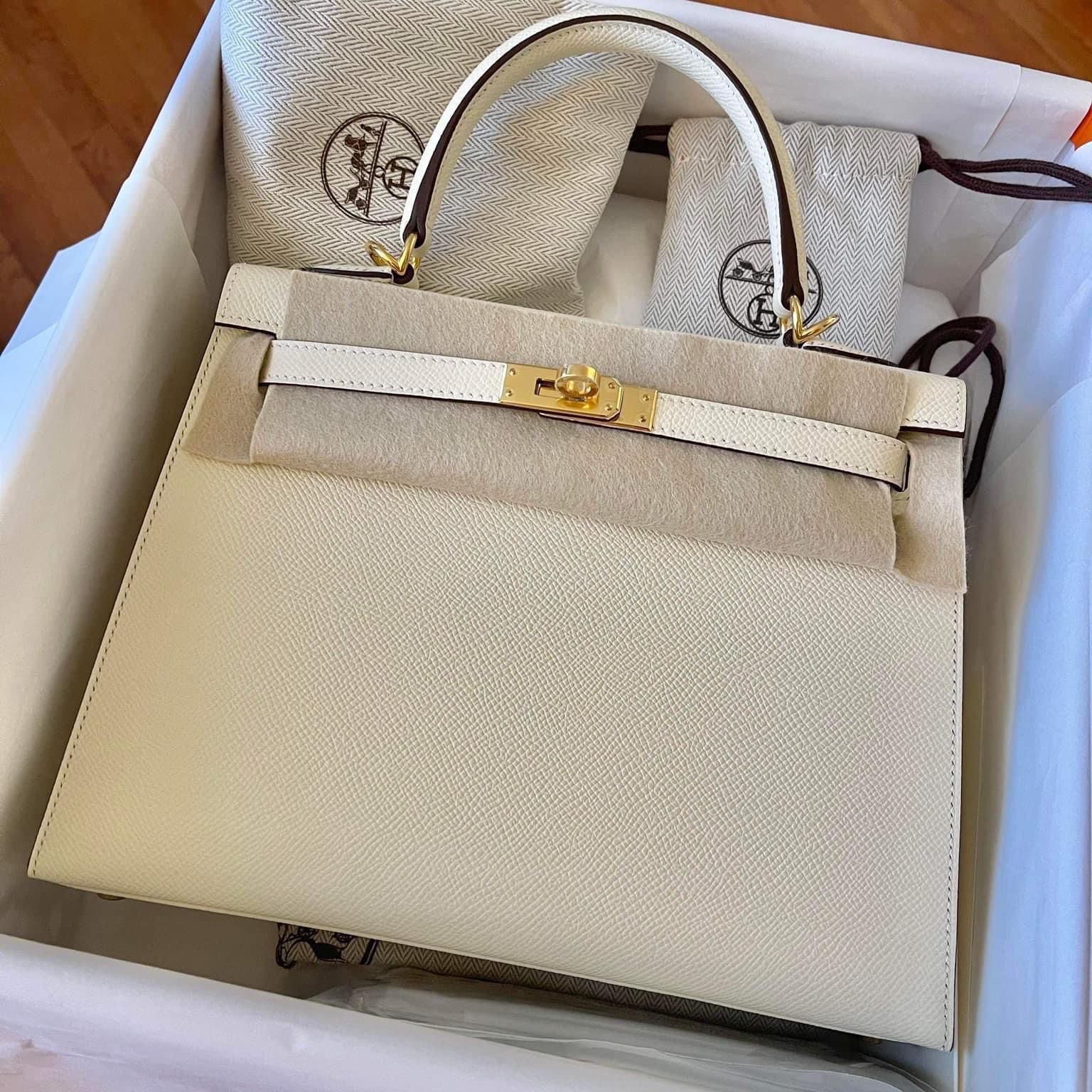 Hermès HERMES Kelly 25 hand bag U Epsom leather White Craie ref