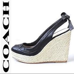 Coach Leather Espadrille Wedge Sandals