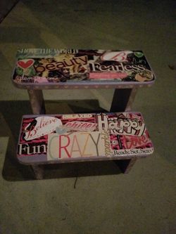 Purple 24-inch wood step stool.