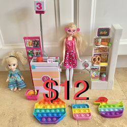 $12 Disney Frozen Elsa Dolls With Barbie Grocery Store Set with accesories