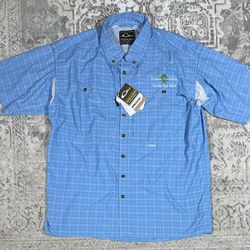 Drake Clothing Company Kimmins Foundation Short Sleeve Blue Button Shirt Mens L  