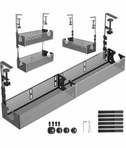 Multi-Model Under Desk Cable Management Tray 2 Packs Metal Under Desk Wire Management Clamp Mount Under Table Cord Management No Damage The Desk (Blac