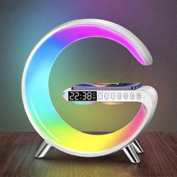 Smart Sound Machine Wake Up Light Alarm Clocks Smart Table Lamp Control with App,15W Fast Wireless Charger with Bluetooth Audio Alarm Clock for Adults