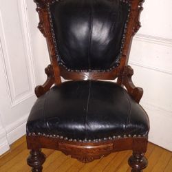 Antique Refinished Leather Covered Chair 