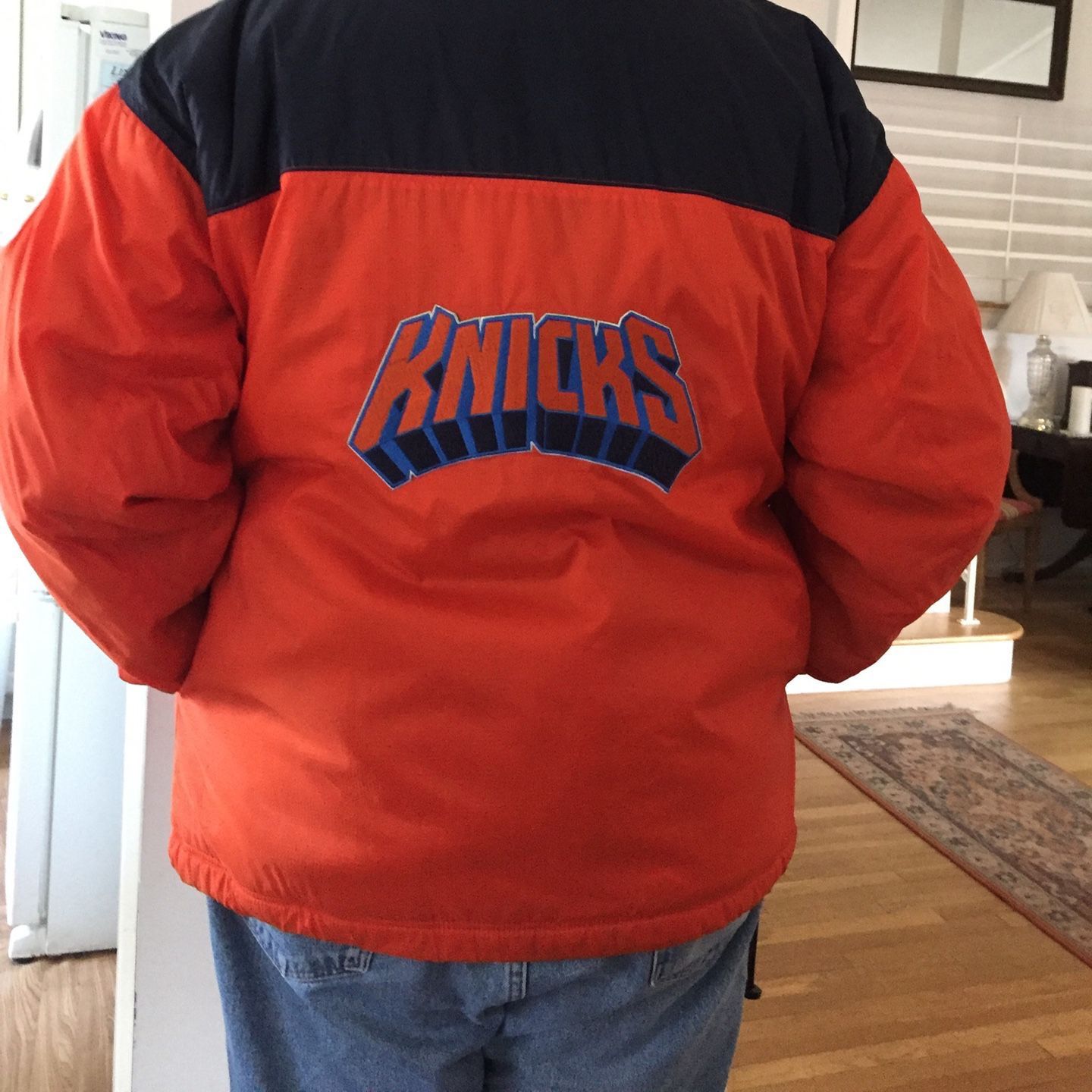 Reversible Knicks jacket size large. Blue side or orange side both with pockets and hood