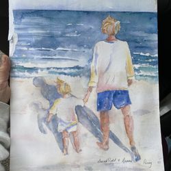 Original Watercolor Kids At The Beach Summer 