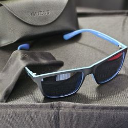 Guess Unisex GU6889 05D Geometric Sunglasses - Black/Blue - Smoke Polarized