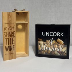 Wine Decor Set – Cork Holder Shadow Box + Wooden Wine Display Box
