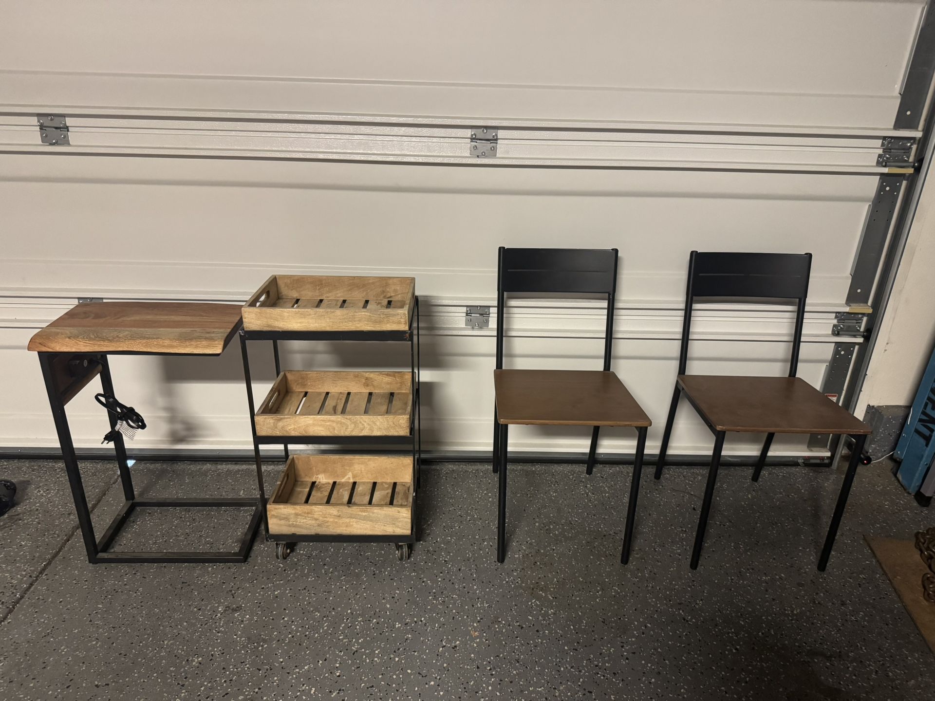 Side Table, Rolling Cart, 2 Chairs