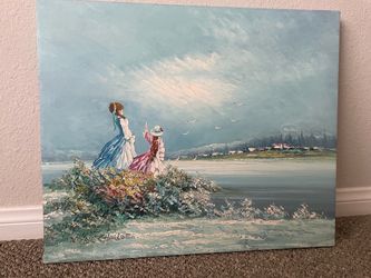 24x20 seaside canvas painting vintage