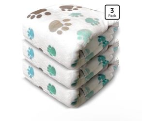 Dog Blankets for Large Dogs, 3 Pcs Dog Blanket Washable, Soft Fluffy Flannel Pet Blanket Mat Cover for Bed Couch, Cute Print Puppy Blanket 60" x 50"