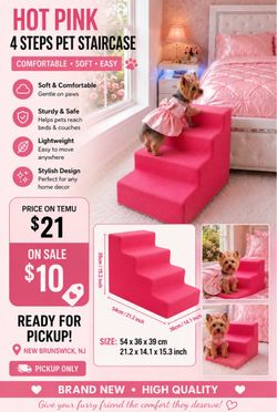 Hot Pink 4-Step Pet Staircase