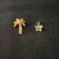 Two Necklace, Pendants, Palm, Tree,& Butterfly