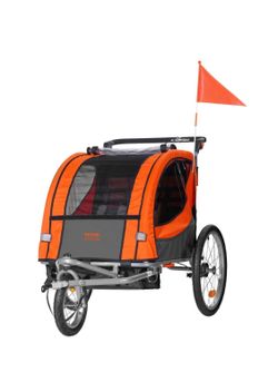 VEVOR Bike Trailer for Toddlers, Kids, Double Seat, 100 lbs Load, 2-In-1 Canopy Carrier Converts to Stroller, Tow Behind Foldable Child Bicycle Traile