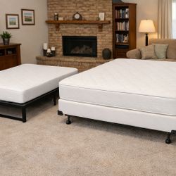 Full & Queen Beds – Platform Frame + Box Spring Set – Clean, Ready to Go