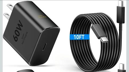 60W USB C Super Fast Charger Type C Android Phone Charger Fast Charging Block with 10ft USB-C