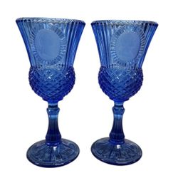 Vintage Avon Fostoria George Washington Cobalt Blue Goblets (2)