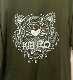 Kenzo Olive Green Classic Tiger Embroidered Logo T-Shirt XL