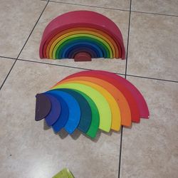 Wooden Rainbow Stacker Set - Rainbow Stacking Toy Set with Stacker, Semicircle, Building Board - Waldorf Wooden Open Ended Toy