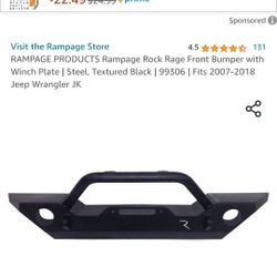 RAMPAGE PRODUCTS Rampage Rock Rage Front Bumper with Winch Plate | Steel, Textured Black | 99306 | Fits 2007-2018 Jeep Wrangler JK
